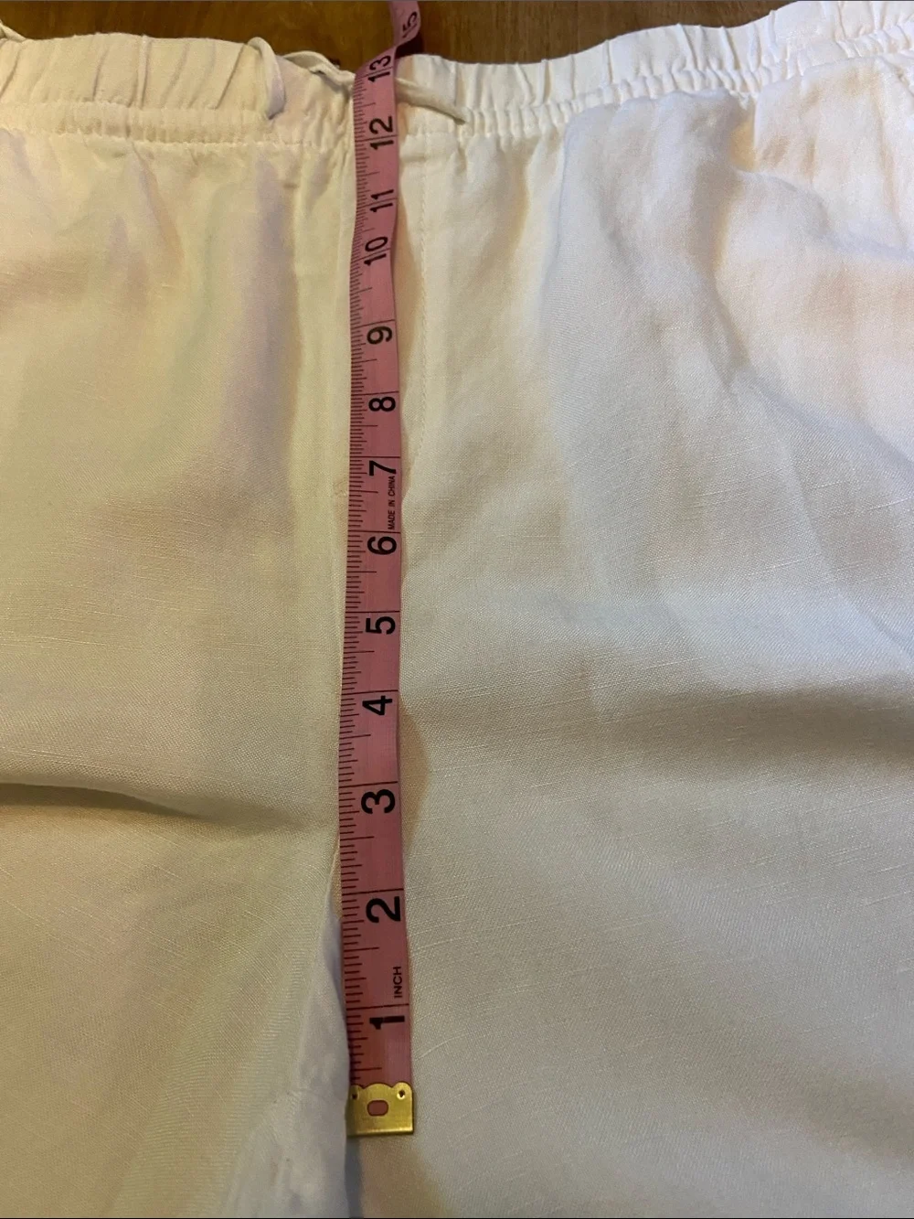 H&M Wide Leg Linen Blend Pull-On Pants Size L White Pockets Coastal Grandma EUC